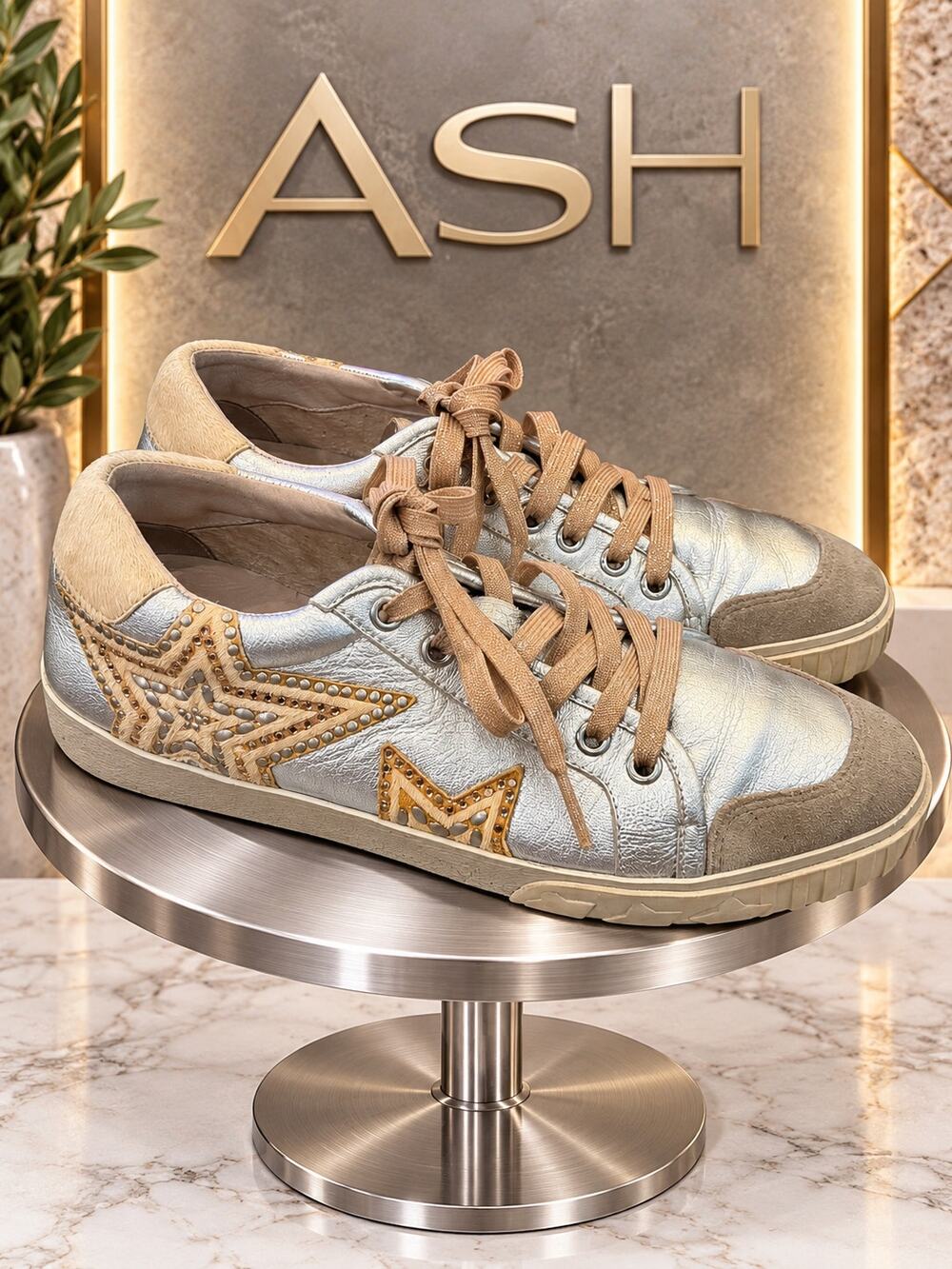 ASH Magic Star Metallic Leather Suede Sneakers EU 39 US 8.5-9